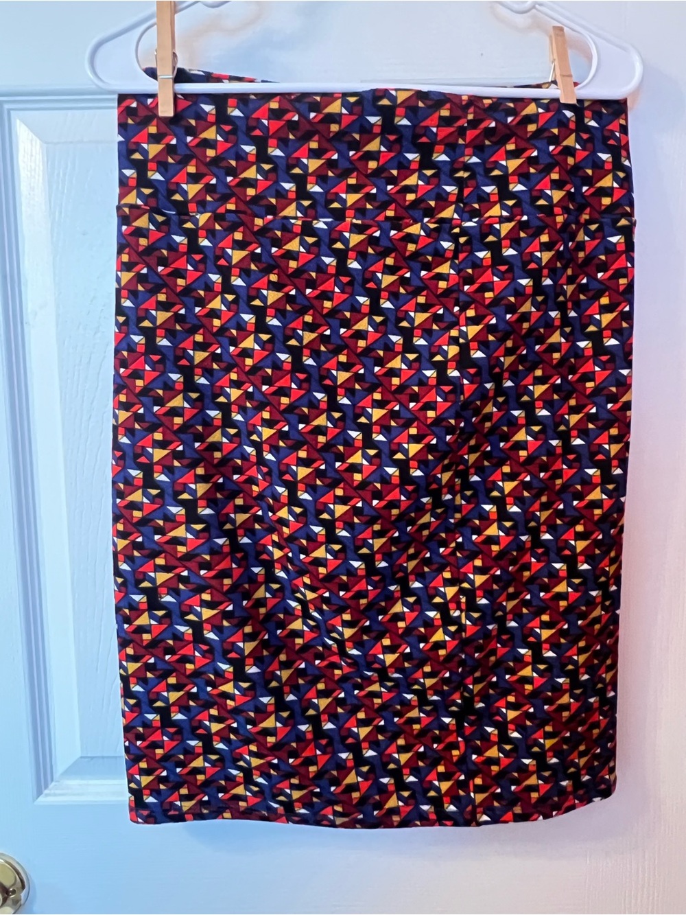 LuLaRoe Geometric Pencil Skirt - Red, Navy & Yellow